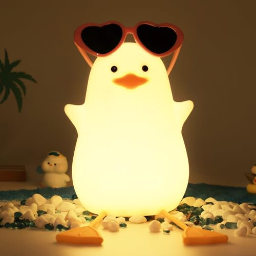 CooPark Enten Nachtlicht für Kinder, Wiederaufladbare Dimmbare LED Lampe mit 20 Min Auto-Timer & Weiches Silikon, Niedliche Baby-Schlafzimmerdekoration, Geschenk für Mädchen Babys Geburtstag