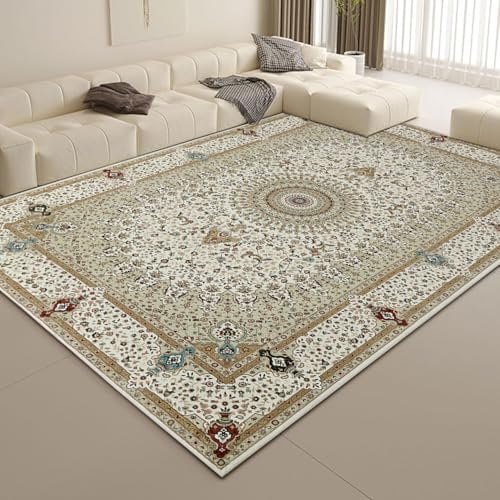 Aspire Homeware Rugs Living Room Large 200 x 290 – Traditional Beige Vintage Area Rugs – Modern Faux Fur Short Pile Traditional Cashmere Rug for Bedroom Easy To Clean (Willow Beige)