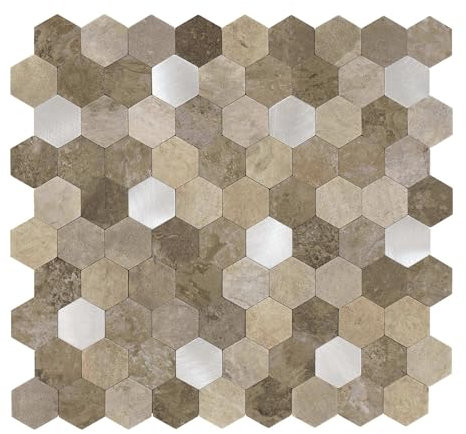 Dalsys Wandpaneele selbstklebend, Hexagon Muster 0,88m², 11 Stück Beige Silber Wandverkleidung feuchtigskeitsbeständig, Premium Qualität für Bad und Küche