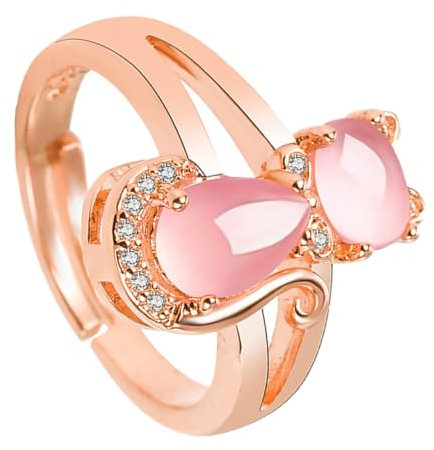 GALPADA Bague Créative Pour Chat En Cuivre or Rose Cristal Rose Et Pierres Brillantes, Bague Ouverte Ajustable Femme Pour Décoration Des Doigts Et Occasions Spéciales