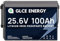 GLCE ENERGY 24V 100Ah LiFePO4 Batterie, Wiederaufladbare Lithium-Batterie,10 Jahre Lebensdauer,4000~15000 Zyklen,P65 wasserdichte, Lithium Akku für Camping, Wohnwagen,RV, Boote