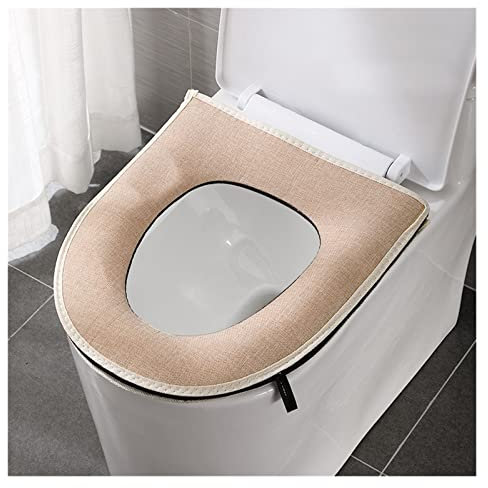 Toilettensitzbezüge, Toilettensitz, Haushalt, Ganzjahres-Toilettenbezug aus Leinen, mit Reißverschluss, universeller Toilettenbezug mit Griff (Farbe: Rosa, Größe: 1 Stück) (Color : Beige)