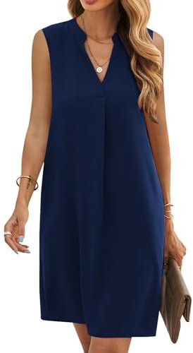 JOCAFIYE Frauen V-Ausschnitt Sommerkleider Damen Ärmellos T-Shirt Strandkleid Lässige Tank Kleid Blue M