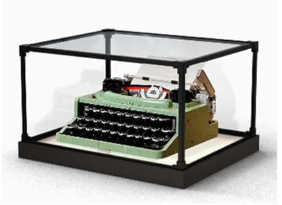 Transparente Acryl-Vitrine für Lego 21327 Schreibmaschinen-Blöcke, staubdicht, transparent, Vitrine (34,8 x 30 x 19,8 cm (nur Vitrine) (weißer Sockel)