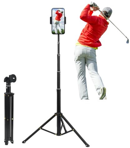 Golf Tripod for Recording Golf Swing, Golf Swing Analyzer Phone Holder, Golf Selfie Stick for Swing Training Aid, Golf Tripod Stand for Smartphone & Camera