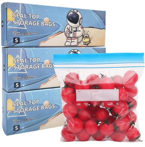 TAIYUNWEI 90 sacchetti riutilizzabili per congelatore, sacchetti con chiusura a zip per alimenti, per carne, frutta, verdura, cereali, panini, noci (confezione da 90 pezzi)