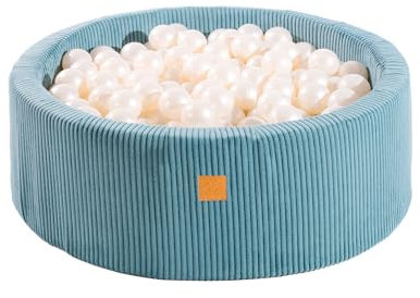 MEOWBABY Bällebad Baby ab 1 Jahr - Bällebad Kinder mit 200 Bällen, Schaumstoff Ballgrube mit Bällen für Babys und Kinder, Cord, Türkis