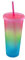 LINDACA 24oz/710ml Double Wall Gradient Colour Reusable Plastic Cup with Lid and Straw (Pink)