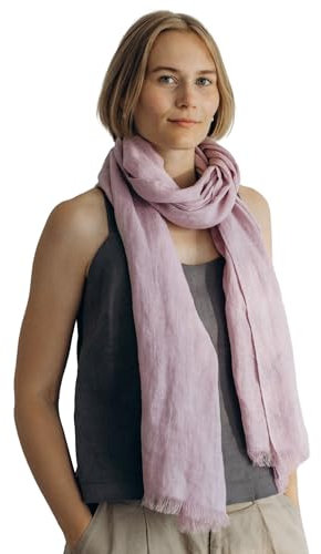 Leichter Leinenschal aus 100% Leinen PASTELLLILA Leinenschal. Damen & Herren. Handgefertigt in Europa, Schal aus weicher Leinenstoff, Leinentuchschal Mit Fransen, (Lila, 40x180cm)