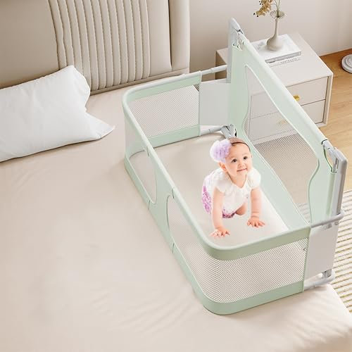 OVOGGPAN 3 In 1 Beistellbett Baby, Babybett, Babybettchen, reisebetten Baby, Babyseitenschläfer, Stubenwagen im Bett für Babys, Babybett am Bett der Eltern befestigt(Green)