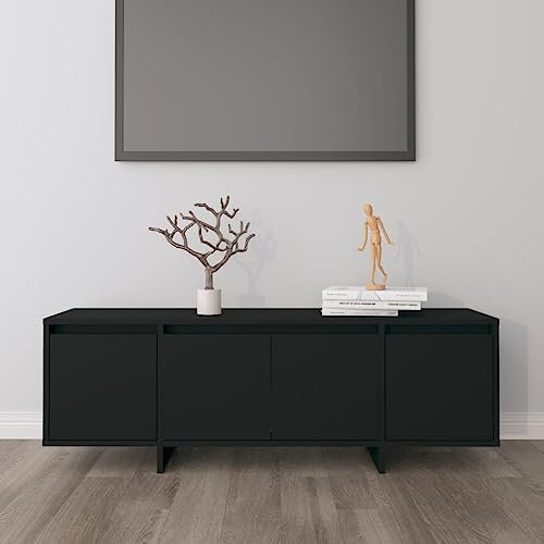 KLYEON Meuble TV Noir 120x30x40,5 cm Aggloméré,Meuble TV Noir 120 cm avec 4 Portes pour Rangement DVD et Console de Jeu Ameublement et Décoration, Meubles TV