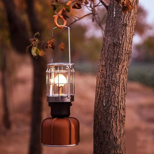 Lámpara de camping de gas, linterna de gas portátil, con electrónica para encendido, para acampar al aire libre, lámpara de combustible colgante, acero inoxidable, resistente al calor (luz)