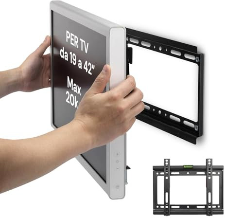 Avilia Soporte TV de Pared Fijo para Pantallas de 19-42 Pulgadas – Soporte TV Ultra Resistente 20 kg, diseño Ahorra Espacio para casa y Oficina – 26 x 20 x 3 cm, fácil de Instalar y Compatible con