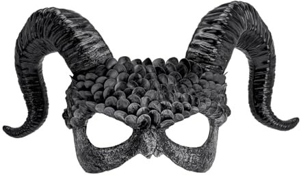 MIMIKRY Venezianische Vogelmaske mit Widder-Hörnern Commedia dell'arte Dämon Teufel Maske Schwarz Halloween Rabe Vogel