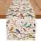 QIONG MENG Frühlings-Tischläufer, bunte Vögel, Zweige, saisonale Dekoration für Zuhause, Party, Küche, Esstisch, 33 x 183 cm
