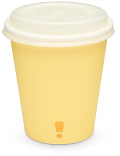 Disposable PLA Lined Coffee Cups, Compostable and Biodegradable, Single Wall, 50 Cups with PLA Lids (Primrose Yellow, 10oz)