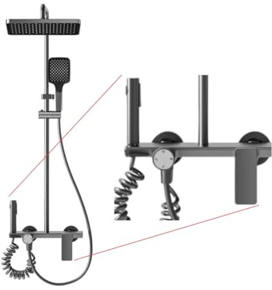 INEX Europa Columna de Ducha Negra Gris Titanio con Cabezal Cuadrado - Columna de Baño 4 en 1 con Alcachofa, Cabezal, Grifo y Chorro - Columna de Baño con Diseño Moderno y 10 Años de GARANTÍA