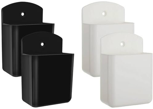 Smloplom Set of 4 Remote Control Holder, Self-Adhesive ABS Wall Mount (10 x 6.5 x 3.5 cm) for TV, DVD, Game Consoles, Remote Control Storage, Black + White