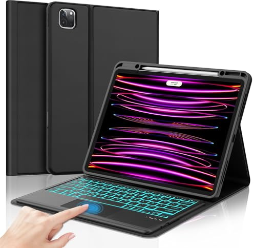 SENGBIRCH Hülle mit Tastatur für iPad Pro 12.9 6/5/4/3. Gen - Deutsches QWERTZ Beleuchtete Touchpad Tastatur Magnetische Kabelloser Bluetooth Abnehmbar für iPad Air 13 (M3 2025/M2 2024), Schwarz