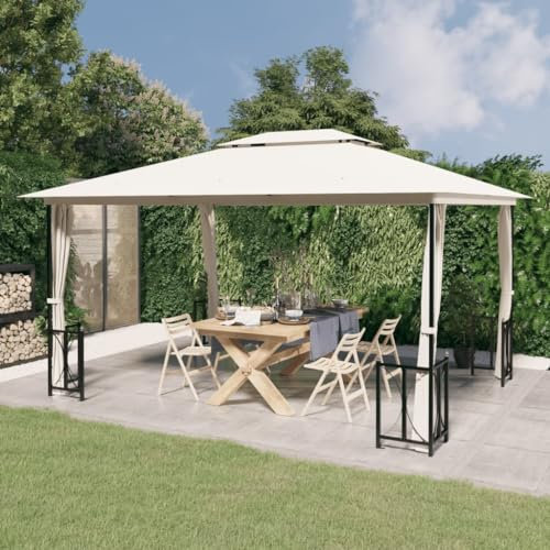 Pavillon mit Seitenwänden & Doppeldächern 3x4m Creme