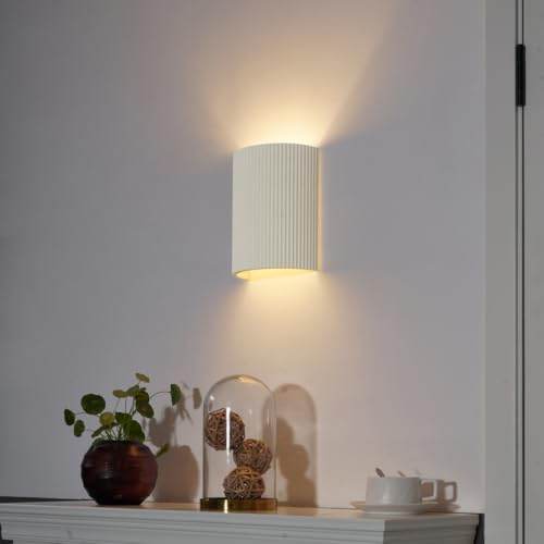 Qazqa Skandinavisch Wandleuchte, Wandlampe - Plaster - Beige, Oval, max. 15W, Geeignet für LED, 19cm, Ideal als Flur, Schlafzimmerlampe und Wohnzimmerlampe