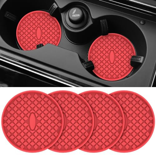 STLIAN Car Cup Coasters [4 Pack] Silicone Cup Holders Mats, Non-Slip Recessed Car Interior Accessories Red