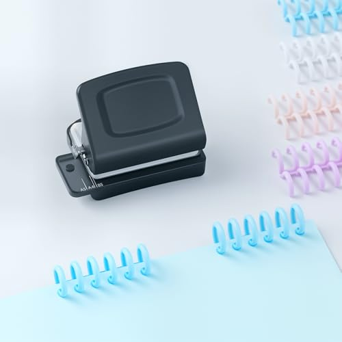 Spiralbindemaschine – Mini-6-Loch-Locher, kreative DIY-Buchbindemaschine für Planer, A4 – 30 Löcher, A5 – 20, B5 – 26 Löcher mit 16 Stück 6-Loch-Loseblatt – Schwarz