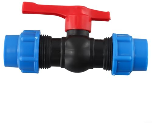 ZWEquipint PE-Rohr-Kugelhahn, Wassersteuerung, Außengewinde, Absperrventilanschluss für Gartenbewässerungssystem, Sanitär, schwarz, blau (32 mm)