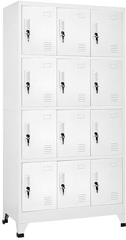 GODFSAHG Lagerschrank aus Stahl, 180 cm, abschließbarer Lagerschrank aus Metall mit 12 abschließbaren Türen, weißer Metallschrank mit Schloss für Büro, Garage, Zuhause (grau)