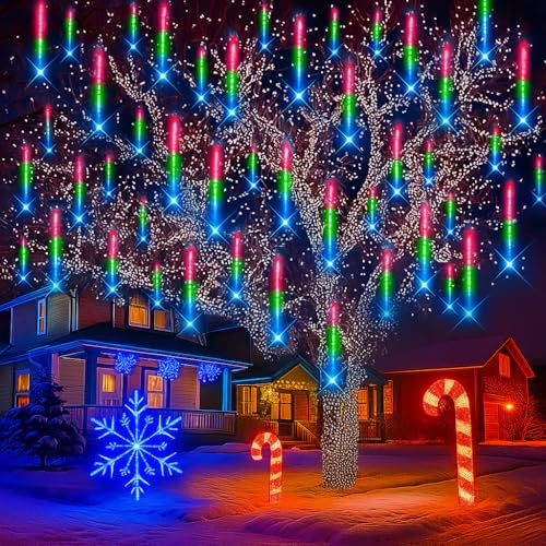 Harnyles Weihnachtsbaum Deko: 16 Röhren Weihnachtsbaum lichterkette - Wasserdichte 30cm Meteorschauer Lichterkette für Garten Party Hochzeit Festival Weihnachtsdeko Hallowen Deko, Mehrfarbig