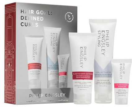 Philip Kingsley | Hair Goal: Defined Curls Gift Set | Elasticizer Extreme, Curl Activator Gel & Booster Conditioner | For Curly, Coily & Wavy Hair | Hydrate, Define & Shine | 75ml, 100ml, 20ml