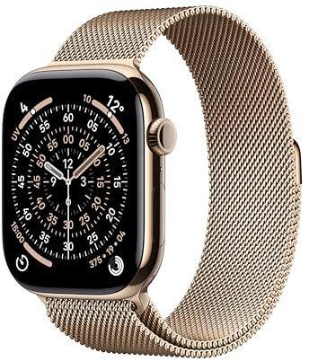 Apple Watch Series 11 GPS + Cellular 46 mm Smartwatch mit Titangehäuse in Gold und Milanaise Armband in Gold (S/M), Schlafindex, Fitnesstracker, Gesundheitsüberwachung, Always-On Display, Wasserschutz
