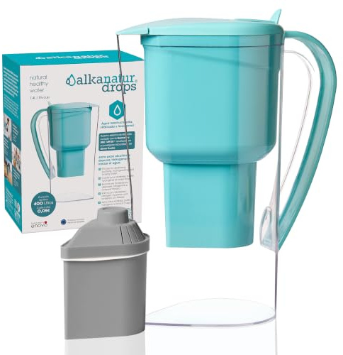 Wasserfilter Filtersystem Trinkwasser Kanne für Leitungswasser mit Zeolith Klinoptilolith Filter Gibt Magnesium Ab pH 9 1.4L Entfernt Kalk Chlor Metalle Ohne BPA Water Filter Jug ALKANATUR