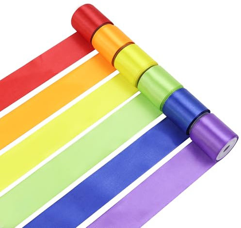 6-Farben Satinband 4cm x 4,5m, 27,4m Für Geschenke & Deko | 100% Polyester, Weich, Kein Bügeln, Farbecht; 6 Rollen, Gesamt; Für Hochzeit, Schleifen, Geschenke, Party, DIY.