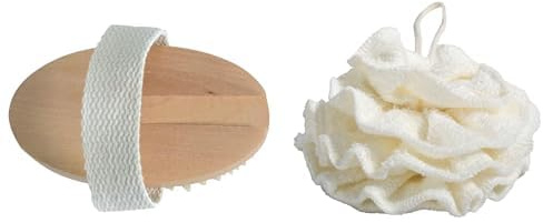 Set Bain 2-pièces Naturel – Brosse Bain en Bois + Fleur de Douche Bambou