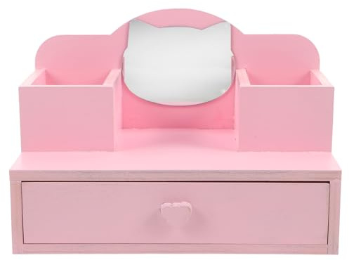 JOINPAYA Miniatur Schminktisch mit Spiegel und Schubladen Puppenhaus Möbel im Prinzessinnen Stil Rosa Puppenmöbel für Kinderzimmer und Rollenspiele