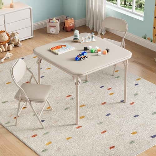 Aptliton 3-Piece Kids Folding Table and Chairs Set, Beige