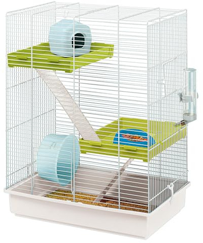 Ferplast Hamsterkäfig, Nagerkäfig Hamster TRIS, Kleintierkäfig, 3 Etagen mit Rampen Hamsterzubehör inklusive, 46 x 29 x 58 cm