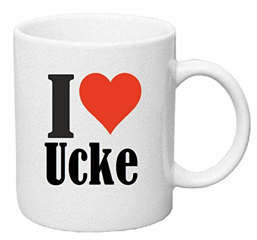 Reifen-Markt Kaffeetasse I Love Ucke Keramik Höhe 9,5cm ? 8cm in Weiß