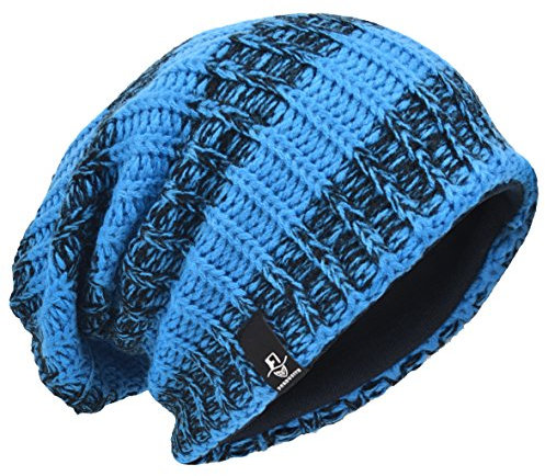 Herren Übergröße Beanie Slouch Schädel Kappe Stricken Winter Strickmütze B08 (103-Blau)