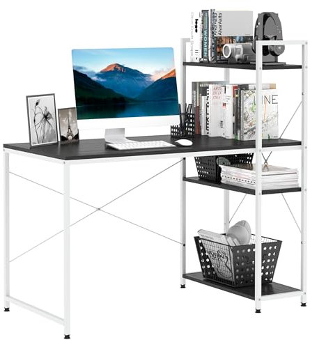 HOMCOM Computer Desk with Storage Shelves on Left or Right, Industrial Reversible Writing Desk for Home Office, Study, Easy Assembly, 120 x 64 x 121cm, Black and White