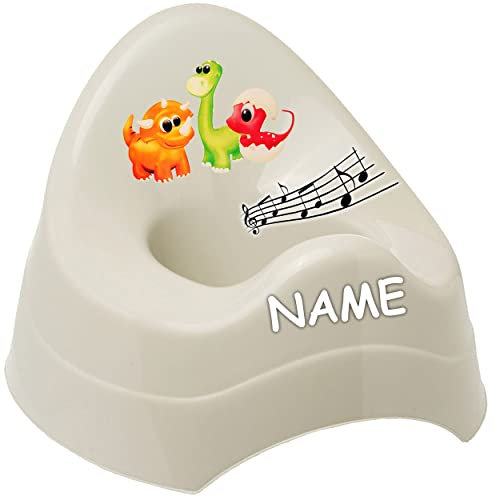 alles-meine.de GmbH Musik & Sound - Töpfchen/Nachttopf/Babytopf - hell grau Tiere - Dinosaurier - Dino inkl. Name - Bieco - Melody - mit großer Lehne + Spritzschutz - BAB..