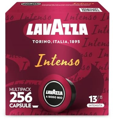 Lavazza, A Modo Mio Espresso Intenso, 256 Coffee Pods | Intensity 13/13, with Spicy Notes, Arabica and Robusta, Medium-Dark Roast, 16 Packs of 16 Capsules