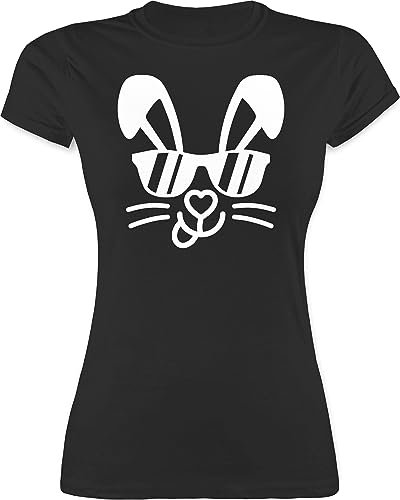 Shirt Damen - Osterhase cool Sonnenbrille I Cooler Oster Hase - XXL - Schwarz - Ostern Outfit osterhasen Hasen t-Shirt t-Shirtshase hasenmotiv Rabbit für Frau Racer häschen Ostern Tshirt