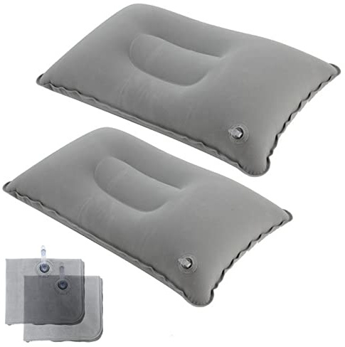 JAKENHAM 2Pack Ultralight A4 Size Inflatable Travel Pillow, Small Squared Flocked Fabric Air Pillow for Traveling, Holiday Trip, Hiking, Camping,Napping,Neck Lumbar Support(Gray)