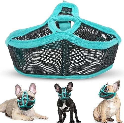 Maulkorb für Hunde, Hundemaulkorb mit Kurzer Schnauze, Mesh Verstellbar maulkorb französische Bulldogge, Atmungsaktiv Kurze Schnauze Anti-Beiss-Bulldogge für Anti-Beißen, Anti-Bell-Lecken