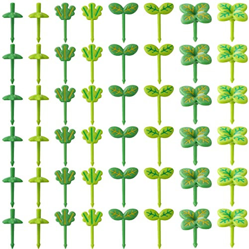 64 Pcs Kids Food Pick Leaves Series Bento Box Picks Plastic Fruit Picks Decorative Bento Box Accessories Mini Fruit Fork Kawaii Plastic Stick Cute Salad Toothpick for Party Lunch Decor, 8 Styles