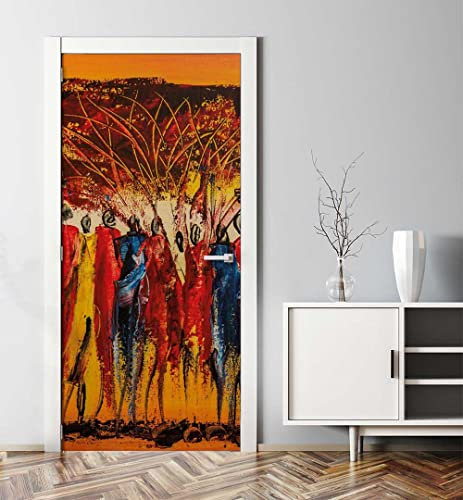 MyMaxxi - Tür bekleben mit Türtapete Türposter Türfolie Selbstklebend 90x200 Afrikanischer Stammesversammlung - Tür verschönern Türaufkleber Türklebefolie Afrika Tiere