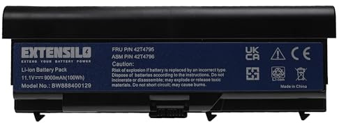 EXTENSILO Akku kompatibel mit Lenovo ThinkPad W520, W510 4389 Notebook (9000 mAh, 11,1 V, Li-Ion)