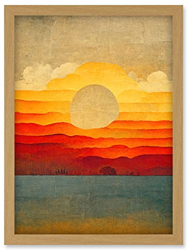 Doppelganger33 LTD Modern Abstract Sunset Seascape Painting Artwork Framed Wall Art Print A4